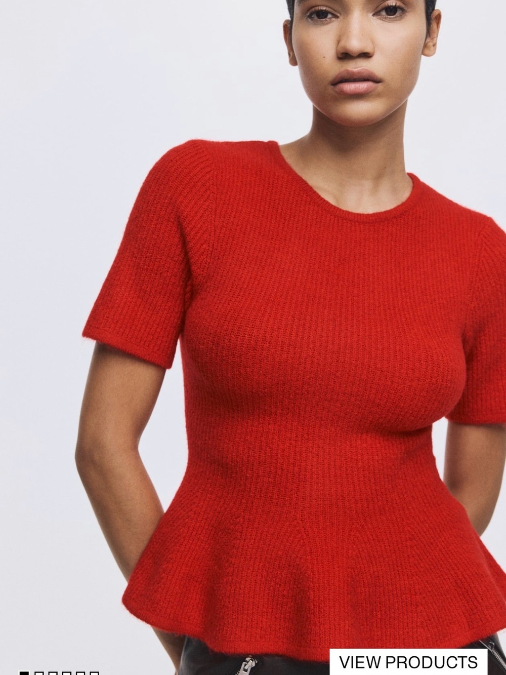 H&M Women's Red Short-Sleeve Peplum Knit Top XL
